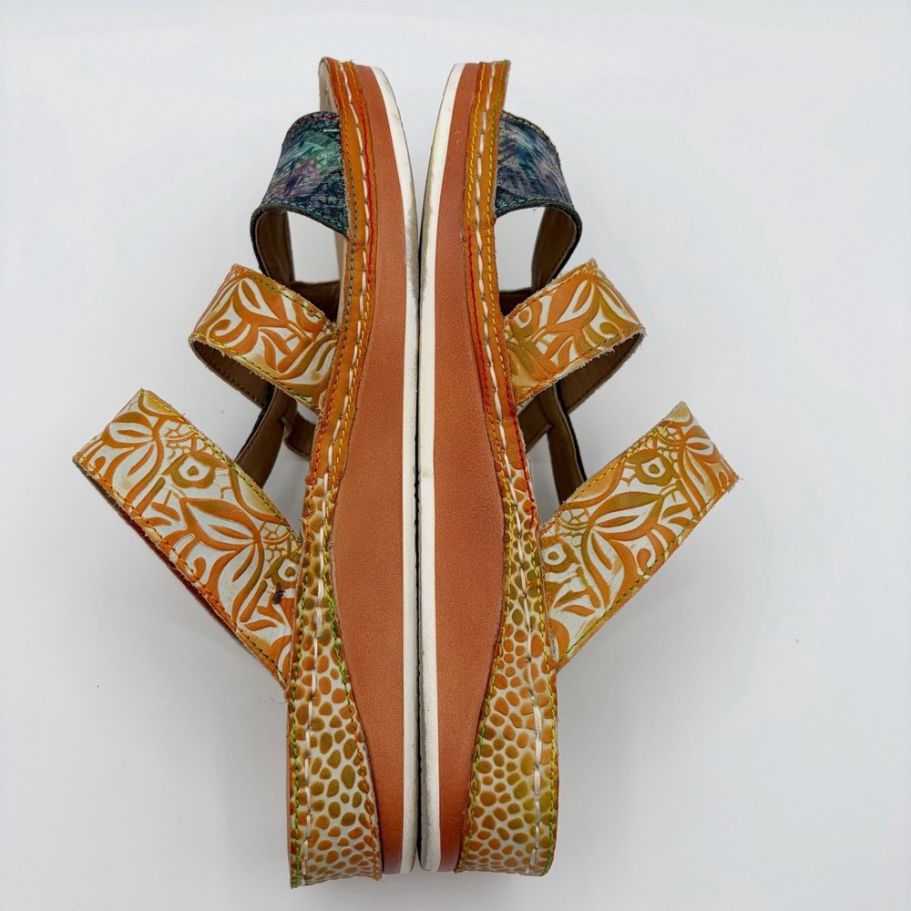 Spring Step L'Artiste Sandals Womens Sz 8.5 EU 39 Caiman Hand Painted 16342-2003 - Picture 7 of 10